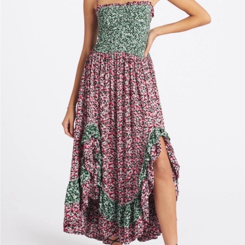 Free People the one I love maxi dress Green and Pink combo Floral